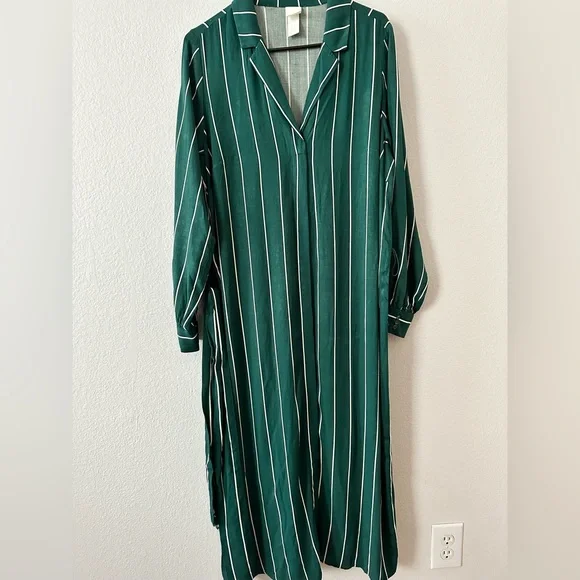 Dark Green Striped Dress w/ Belt - Picture 1 of 4